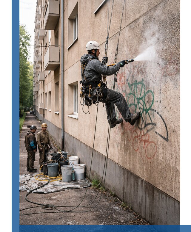 Удаление граффити с фасада в Шарыпове без следов и повреждений