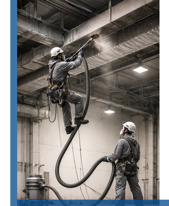 Обеспыливание потолочных конструкций в Шарыпове промышленным альпинизмом