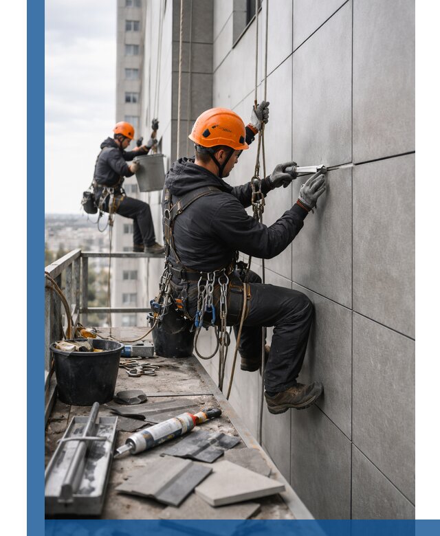 Профессиональный ремонт фасада из керамогранита в Шарыпове