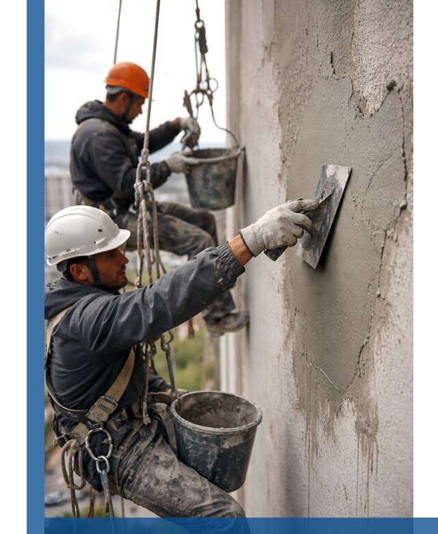 Штукатурка фасада на высоте в Шарыпове профессиональные работы