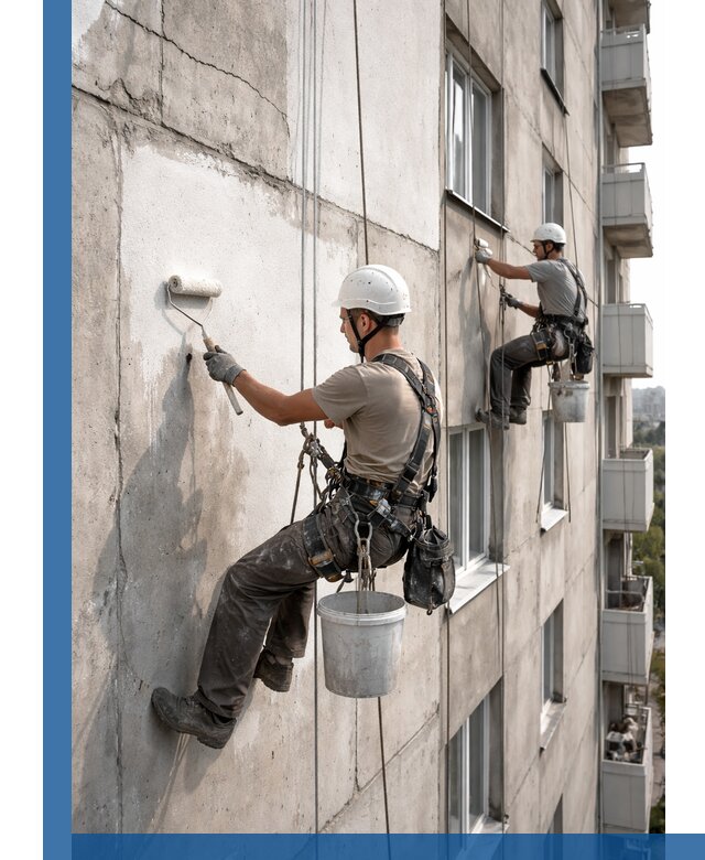 Покраска бетонного фасада в Шарыпове для жилых и промышленных объектов