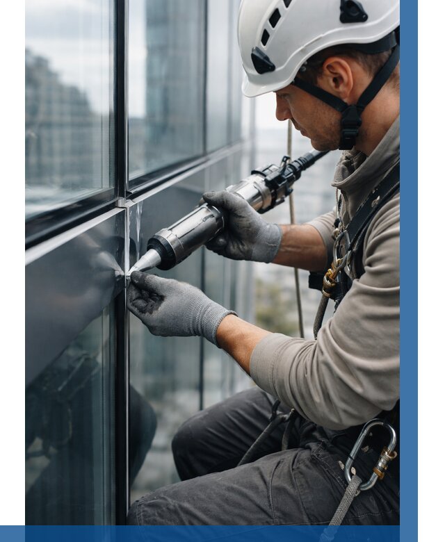 Герметизация стыков витража в Шарыпове от 1213 р. | ВЫСОТНИК-Шрп