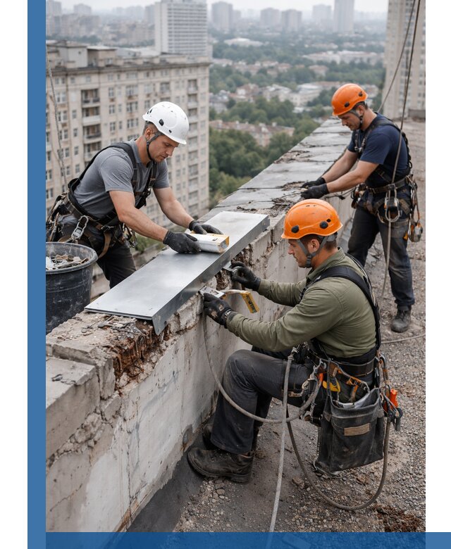 Ремонт парапета на кровле в Шарыпове, высотные работы с гарантией