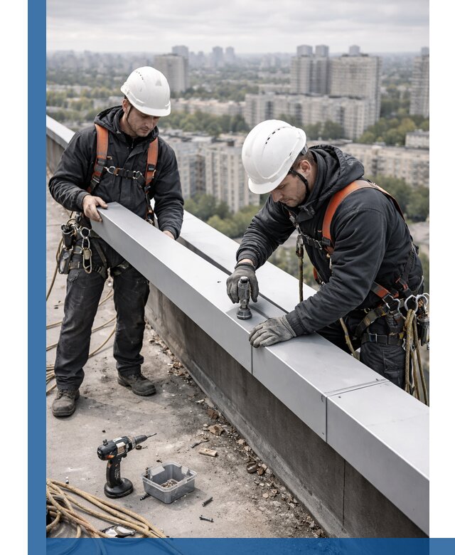 Монтаж парапетных крышек и ограждений кровли в Шарыпове