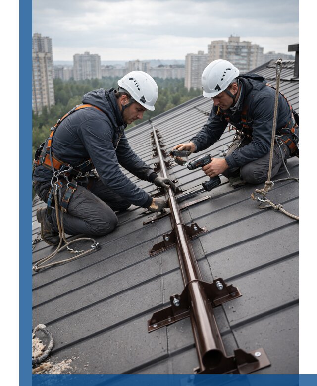 Монтаж снегозадержателей на кровле зданий в Шарыпове под ключ