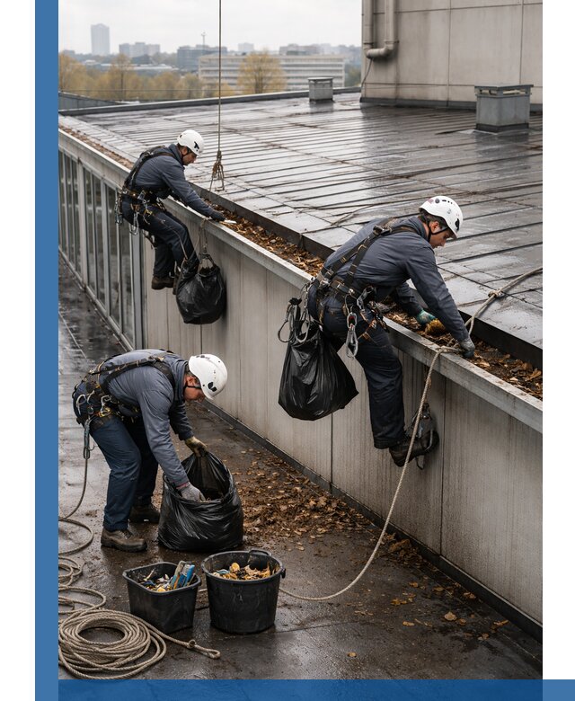 Очистка кровли по периметру в Шарыпове силами промышленных альпинистов