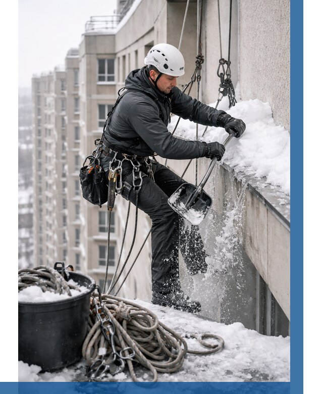 Очистка карнизов от снега в Шарыпове от 303 р. | ВЫСОТНИК-Шрп