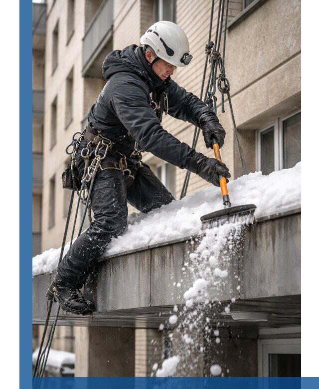 Очистка козырьков от снега в Шарыпове круглогодично безопасно