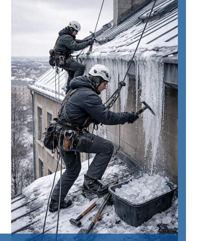 Удаление наледи с кровли в Шарыпове от 5558 р. | ВЫСОТНИК-Шрп