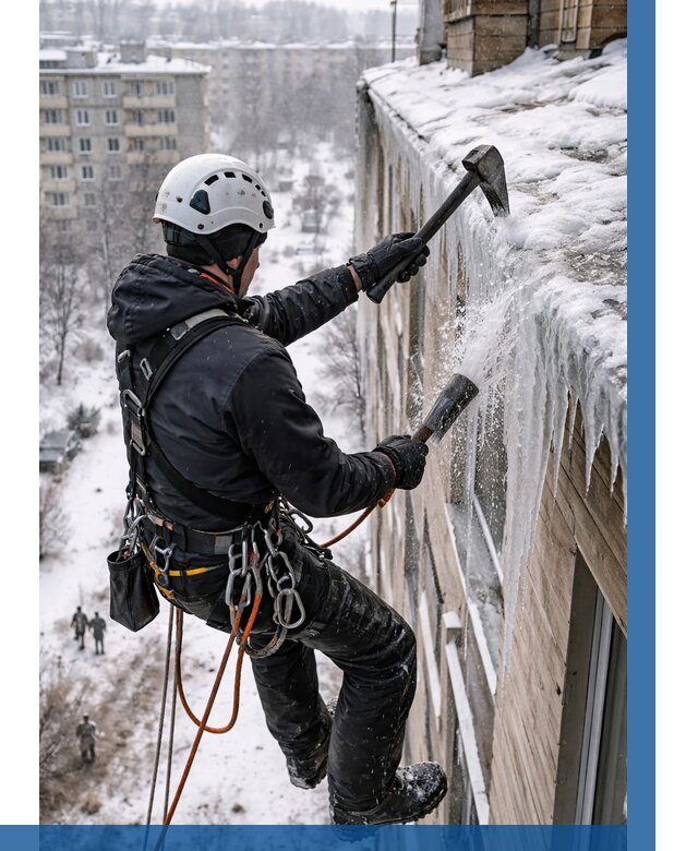 Сбивание сосулек с крыши в Шарыпове по цене от 4547 р. | ВЫСОТНИК-Шрп