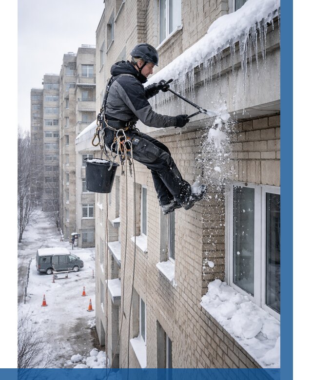 Удаление наледи с карнизов в Шарыпове от 354 р. | ВЫСОТНИК-Шрп