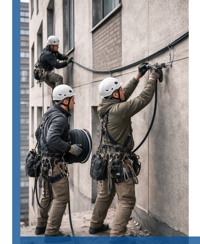 Прокладка кабеля по фасаду в Шарыпове, профессиональный монтаж