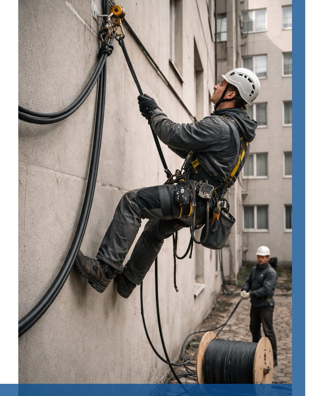 Протяжка кабеля питания на высоте в Шарыпове от 455 р. | ВЫСОТНИК-Шрп