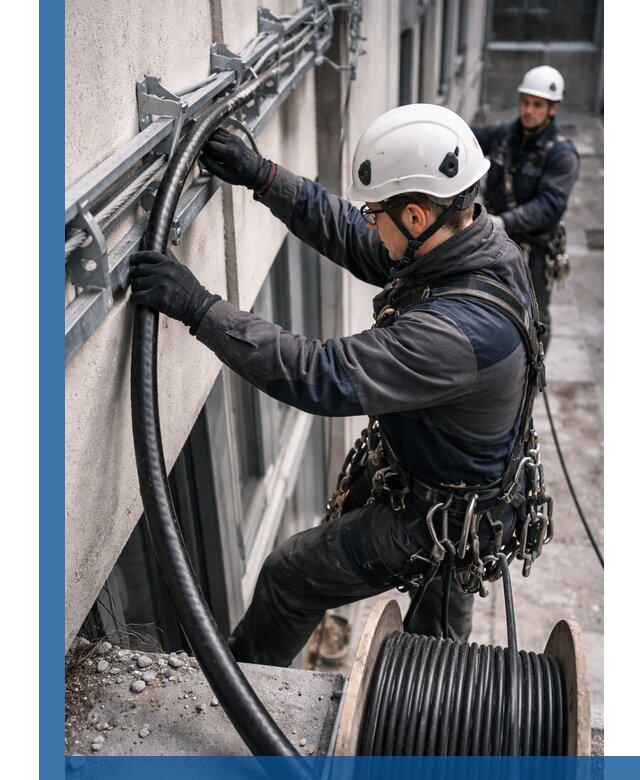 Протяжка кабеля питания на высоте в Шарыпове с гарантией безопасности и качества