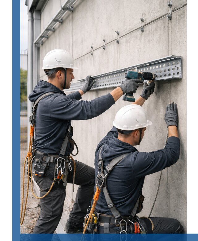 Монтаж кабельных лотков на фасаде зданий в Шарыпове с гарантией