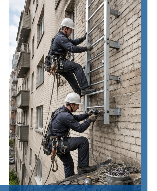 Монтаж пожарной лестницы в Шарыпове от 25263 р заказать у ВЫСОТНИК-Шрп