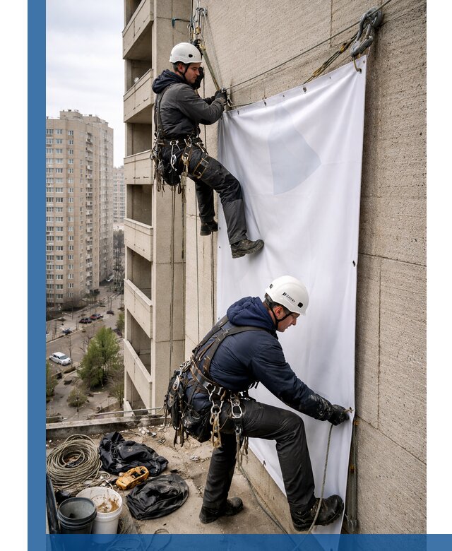 Профессиональный монтаж баннеров на фасаде в Шарыпове