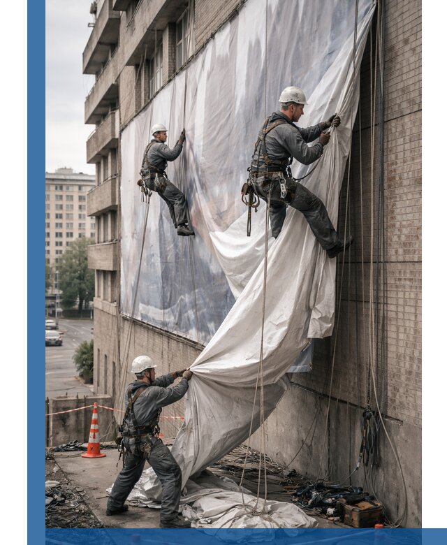 Демонтаж баннеров с фасада в Шарыпове оперативно и безопасно
