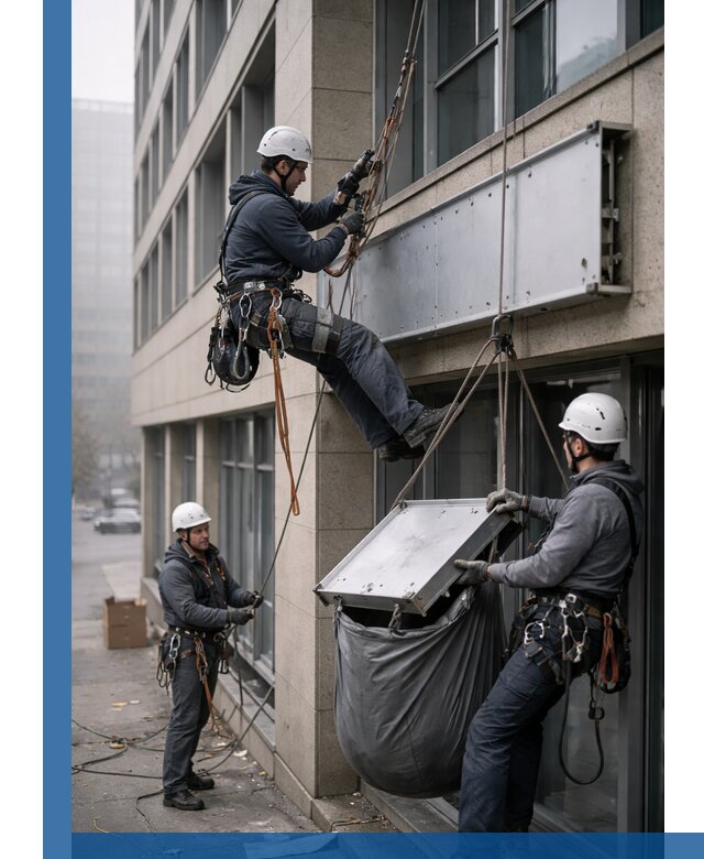 Демонтаж рекламной вывески с высотными работами в Шарыпове