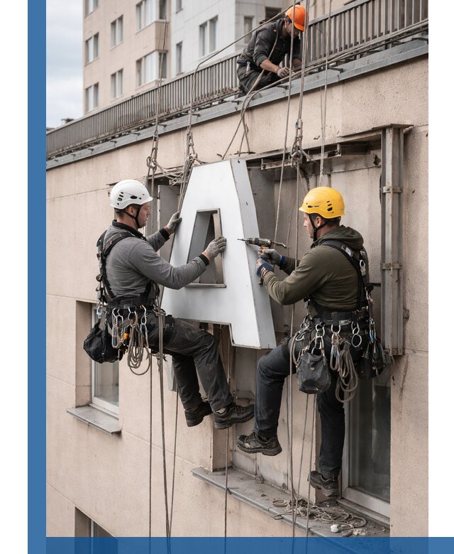 Ремонт и восстановление наружных вывесок на высоте в Шарыпове