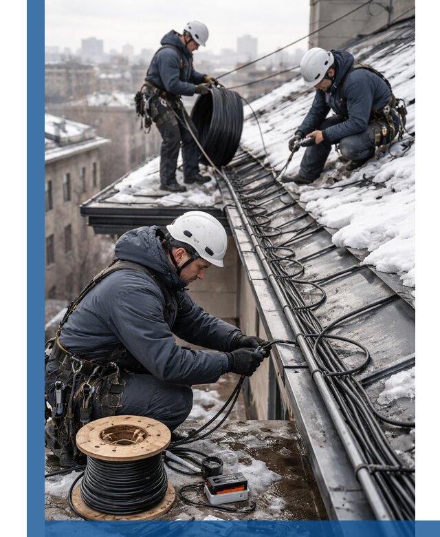 Монтаж греющего кабеля на кровле в Шарыпове под ключ