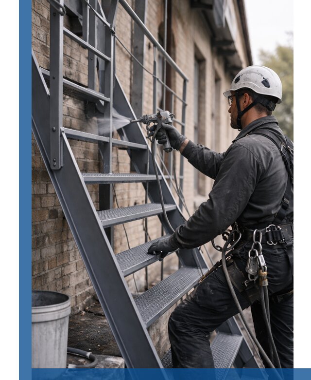 Покраска и антикоррозионная защита пожарных лестниц в Шарыпове