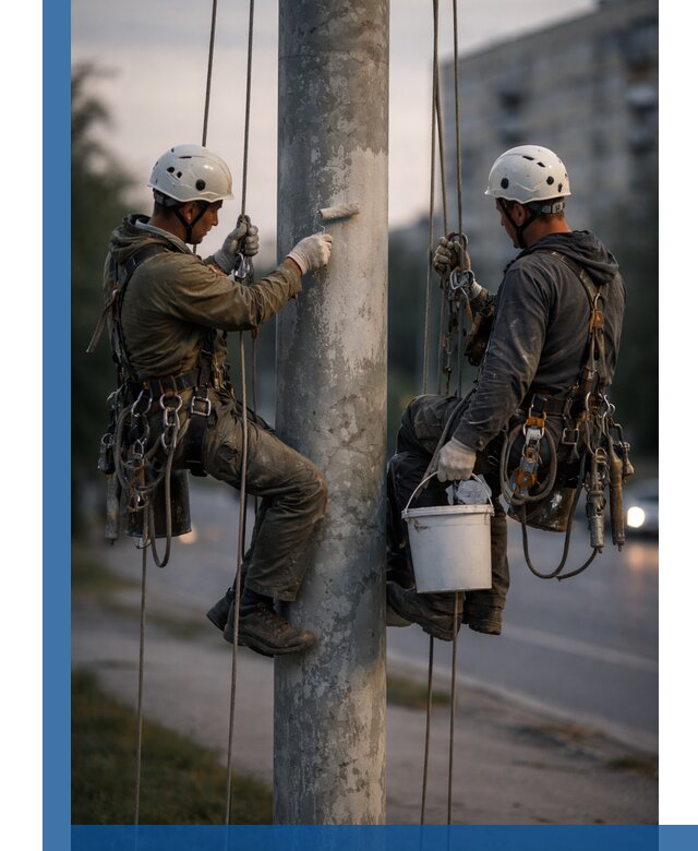 Покраска опор освещения и антикоррозийная защита в Шарыпове