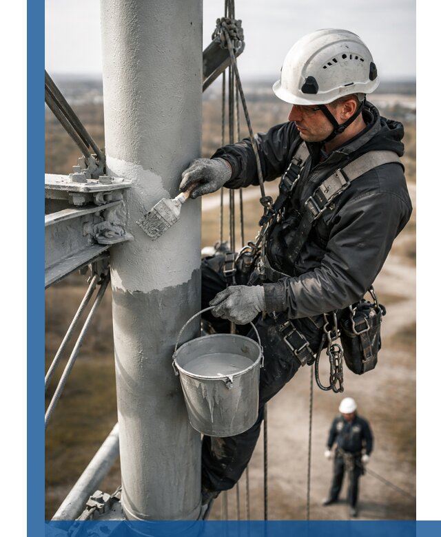 Покраска мачт связи в Шарыпове промышленными альпинистами