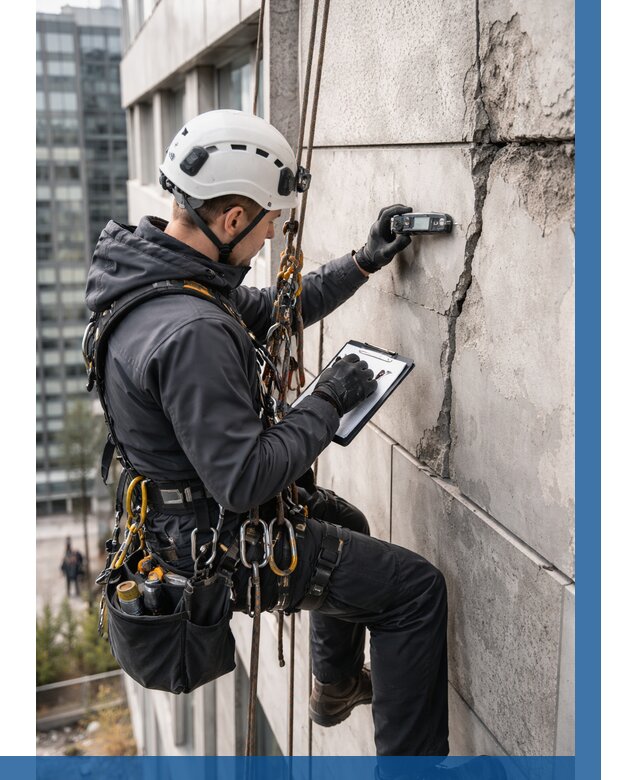 Обследование фасада альпинистами в Шарыпове от 121 р. | ВЫСОТНИК-Шрп