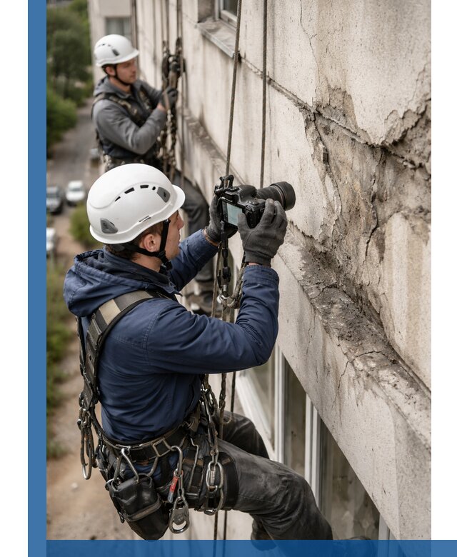 Фотофиксация дефектов фасада с высотной съемкой в Шарыпове