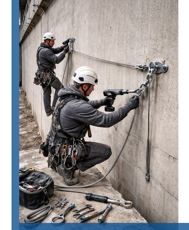 Монтаж анкерных линий высотной безопасности в Шарыпове