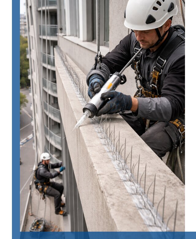 Установка шипов от птиц на фасадах и кровлях в Шарыпове